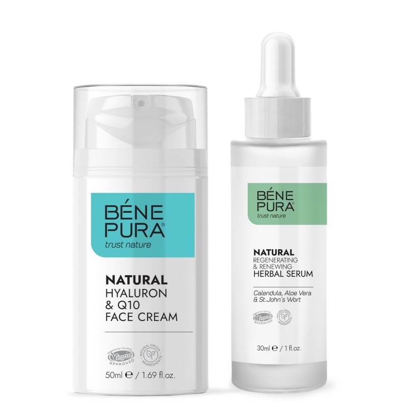 Natural face cream with Hyaluronic acid and Coenzyme Q10 and Natural face serum with Aloe vera - Product Comparison