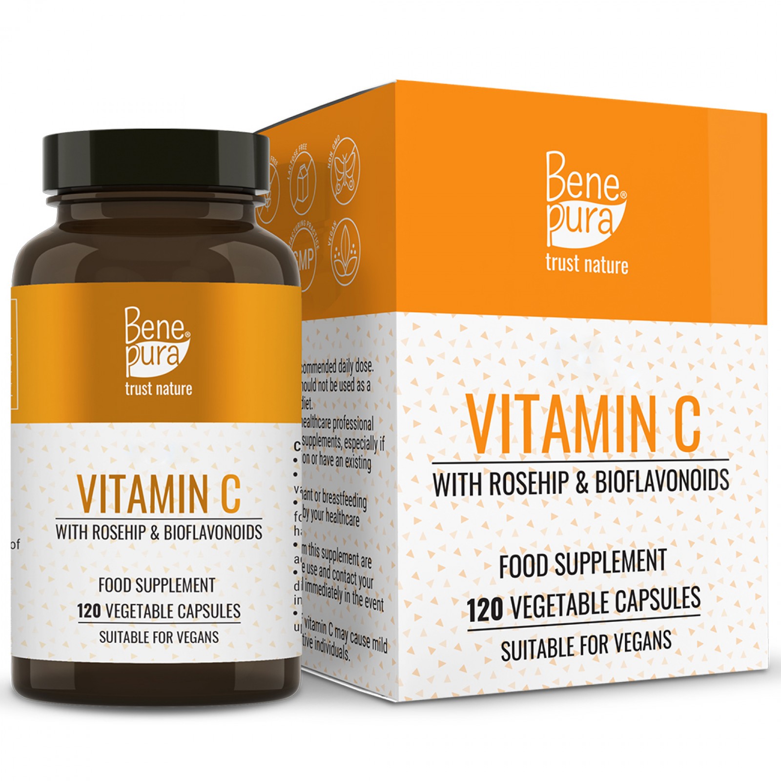 Vitamin C with Rosehip and Bioflavonoids 120 Capsules BenePura.co.uk